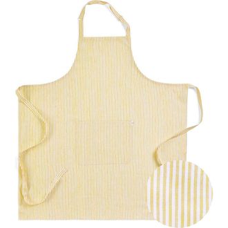 Solino Home Linen Full Midi Apron, 38 x 36 Inch in Spicy Mustard And White at Nordstrom, Size Large