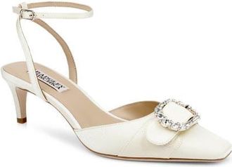 Badgley Mischka Odesza Kitten Heel Ankle Strap Pump in Yellow Crepe at Nordstrom, Size 9.5