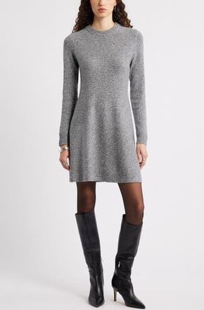 Nordstrom Marled Long Sleeve Wool & Cashmere Fit & Flare Minidress in Grey Marl at Nordstrom Rack, Size Xx-Large