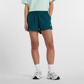 New Balance Mujer Trackside Woven Short en Verde, Polywoven, Talla XL