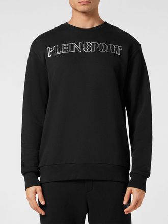 Plein Sport Felpa girocollo in cotone con logo ricamato e spalle cadute