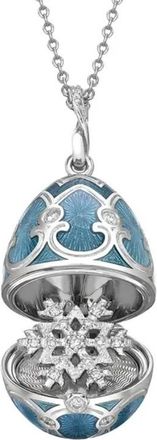 Fabergé Heritage White Gold Diamond & Teal guilloche Enamel Snowflake Surprise Locket