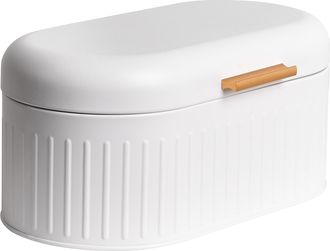 Beliani Panera De Metal Con Tapa Decorativa 33 X 17 X 16 Cm Cocina Blanca Douceur