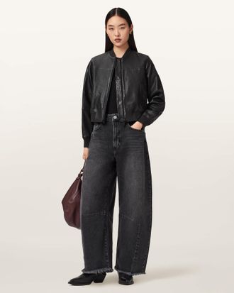 AllSaints Leather Repurpose Leather Bomber Jacket, Size: UK 14/US 10