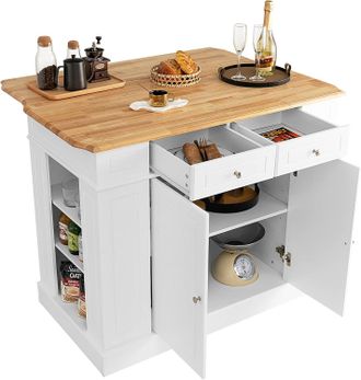 Costway Credenza Da Cucina In Legno, Isola Da Cucina Con Contenitore, Con Ripiani Regolabili A 3 Livelli, 120 X 61 X 92 Cm, Capacit&agrave; Di Carico 200 Kg - Costwa