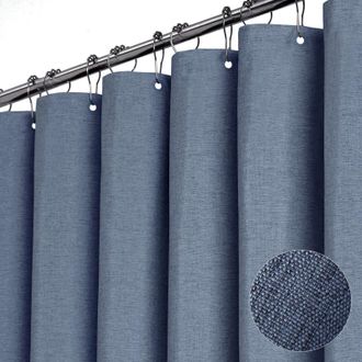 OEM Cortina De Ducha De Tela Con 12 Ganchos Met&aacute;licos, Peque&ntilde;a, Neutra E Impermeable, Para Ba&ntilde;o, 180 X 200 Cm, Azul
