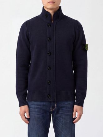 Stone Island Cardigan in misto lana vergine con collo alto e patch logo