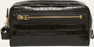 Tom Ford Mens Crocodile-Print Leather Toiletry Case