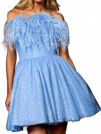 Sherri Hill Fit And Flare Mini Dress In Light Blue