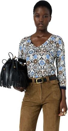 Gerard Darel Liva V-Neck 3/4 Sleeve Knit Top in Brown at Nordstrom, Size X-Large