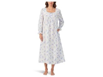Eileen West Cotton Woven Lawn 50 Ballet Long Sleeve Nightgown Womens Clothing White Ground Tulips : LG