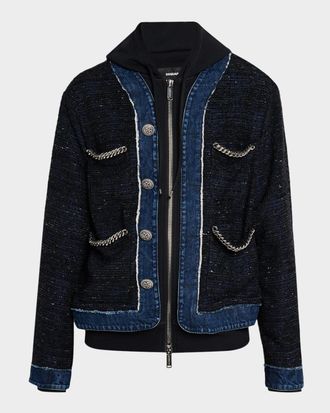 Dsquared2 Men & apos;s Denim Boucle Chain-Trim Hoodie Jacket