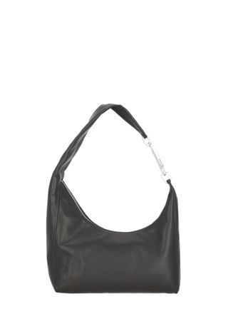 Rick Owens Minimalist Black Leather Bag With Silver Carabiner And Internal Pocket