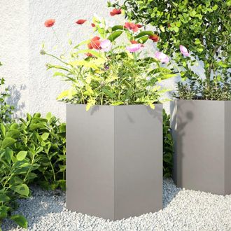 Berkfield Home Garden Planter 2 pcs Hexagon 46x40x45 cm Stainless Steel in Silver | Size: 46 x 40 x 45 cm