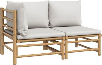 vidaXL Set De Muebles De Jard&iacute;n 2 Piezas Bamb&uacute; Y Cojines Gris Claro Vidaxl