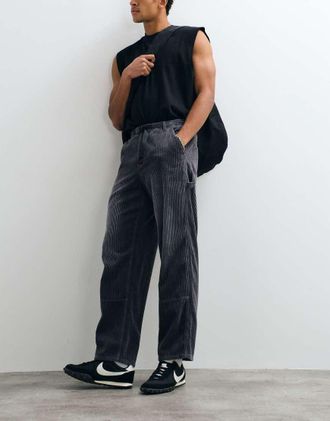 Gramicci pantaloni baggy in tessuto a coste spesso color antracite-Grigio