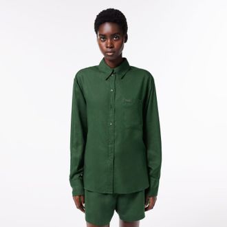 Lacoste Womens Flowing Oversized Lyocell Shirt in Green - Size 14 UK