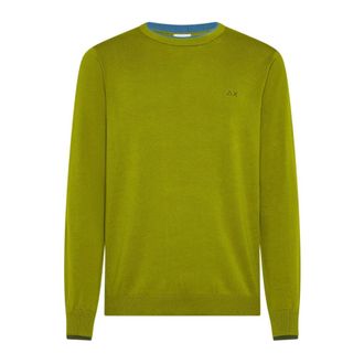 Sun 68 Round-neck Knitwear, male, Green, Size: S Round Neck Double Rib Sweater