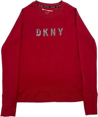 DKNY Womens Ombre Glitter Logo Sweatshirt In Red