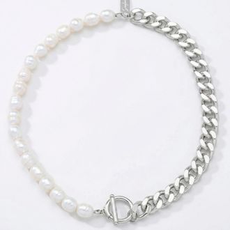 Pompeii3 Fresh Water Pearl Half Curb Link Necklace 18 Toggle Clasp