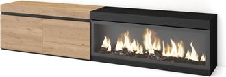 Skraut Home Skraut Home - Mueble Tv, Televisi&oacute;n, Muebles De Sal&oacute;n, Almacenaje, 210, Para Tv Hasta 80, Chimenea El&eacute;ctrica Xxl, Estilo Moderno, Roble Y Negro