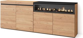 Skraut Home Aparadores Para Sal&oacute;n, Gran Capacidad De Almacenaje, 200x75x35cm, 4 Puertas, Chimenea El&eacute;ctrica, Estilo Moderno, Roble Y Negro - Skraut Home