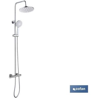 cofan Columna Ducha 5 Funciones Grifo Termost&aacute;tico 80-115, Columna De Ducha Redonda Para Ba&ntilde;o Con 5 Funciones De Hidroterapia. El Kit Incluye Un Mango Con 5