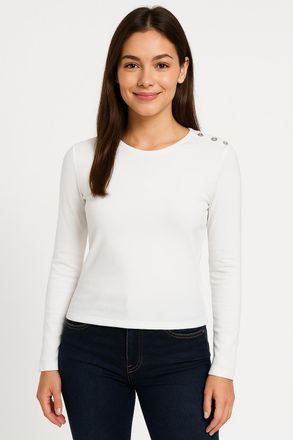 Only Langarmshirt ONLY ONLCHECKIE LIFE L/S TOP BOX JRS, Damen, Gr. XL, beige (cloud dancer detail:rhinestones round), Jersey, Obermaterial: 95% Baumwolle, 