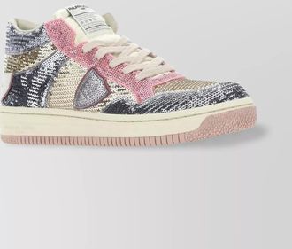 Philippe Model sequin mid-top round toe rubber sole sneakers