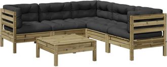 vidaXL Juego De Sof&aacute;s Jard&iacute;n 6 Pzas Con Cojines Madera Pino Impregnada Vidaxl