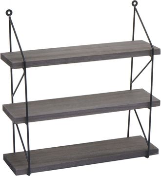 Hhg Nunca Usado] Estante De Pared Hhg 627, Estante Colgante Estante Flotante, 3 Estantes Metal Madera Maciza Industrial 40x40x13cm, Gris Oscuro