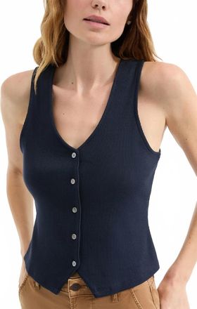 Veronica Beard Hoorne Button-Down Tank Top In Navy