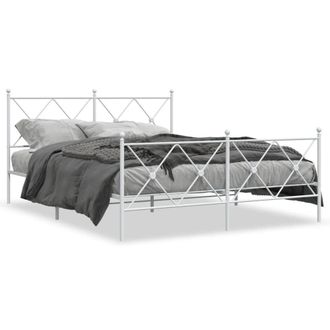 Berkfield Home Metal Bed Frame without Mattress with Footboard White 150x200cm | Size: 150x200 cm