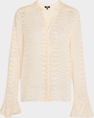 Paige Pepita Printed Long-Sleeve Blouse