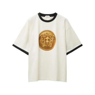 Versace T-Shirts, male, White, L, Crewneck Cotton Jersey T-Shirt
