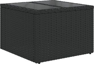 vidaXL Mesa de jardín superficie de vidrio ratán pe negro 55x55x37 cm Vidaxl