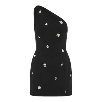 DAVID KOMA Short Dresses, female, Black, S, Crystal Embroidered One Shoulder Mini Dress