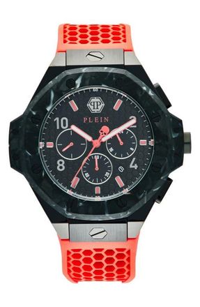 Philipp Plein Three Hand Quartz Chronograph Silicone Strap Watch, 46mm in Ip Black at Nordstrom