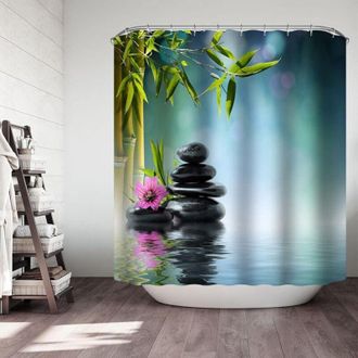 OEM Cortina De Ducha De Poli&eacute;ster, 180 X 200 Cm, Cortina De Ducha Con Estampado Floral, Cortina De Ducha Azul Verdosa - Crezuo