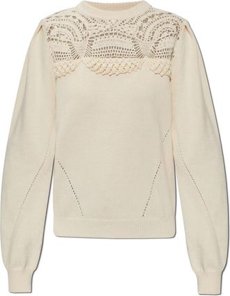 Ulla Johnson Lucette Sweater - Dames - Ronde hals truien - Beige - M - Katoen - Truien & Vesten