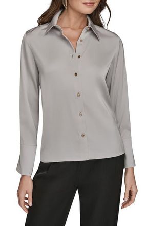 DKNY Satin Button-Up Shirt in Light Grey at Nordstrom, Size X-Large