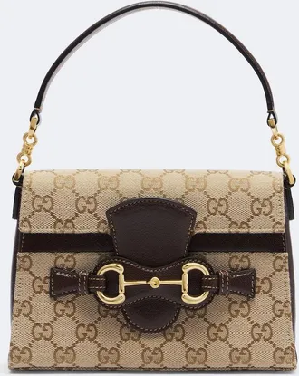 Gucci Borsa a mano Horsebit Small in canvas GG