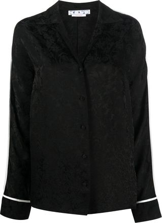 Off-white floral jacquard V-neck blouse - women - Acetate/Viscose - 36 - Black
