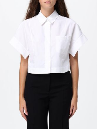 Fendi Camicia cropped in popeline di cotone con tasca a toppa e maniche corte