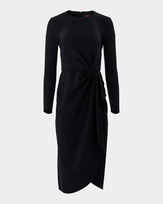Carolina Herrera Draped Long-Sleeve Midi Dress