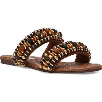 Steve Madden Messima Beaded Two-Strap Sandal in Brown Raffia at Nordstrom, Size 6.5