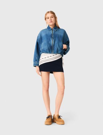 Maje Denim Bomber Jacket - Blue - Maje