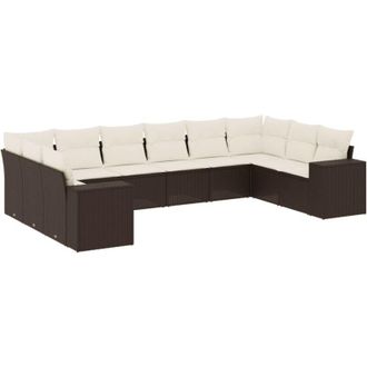 vidaXL Set De Sof&aacute;s De Jard&iacute;n 10 Pzas Y Cojines Rat&aacute;n Sint&eacute;tico Marr&oacute;n Vidaxl