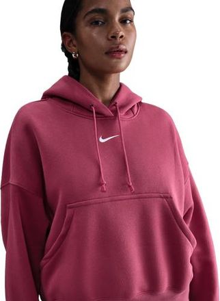 Nike Womens PHNX Fleece OS Pullover Hoodie - Sail/Sweet Beet Size XL