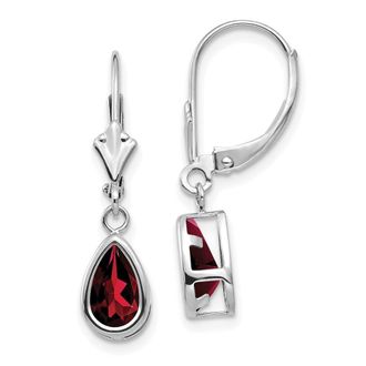 Diamond2Deal 14k White Gold 8x5mm Pear Garnet Drop Dangle Earrings